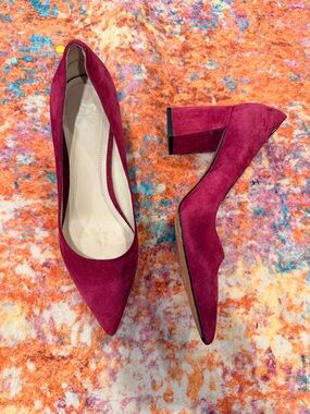 Marc Fisher LTD Suede Block Heel Pumps Burgundy Pointed Toe Heels Women’s